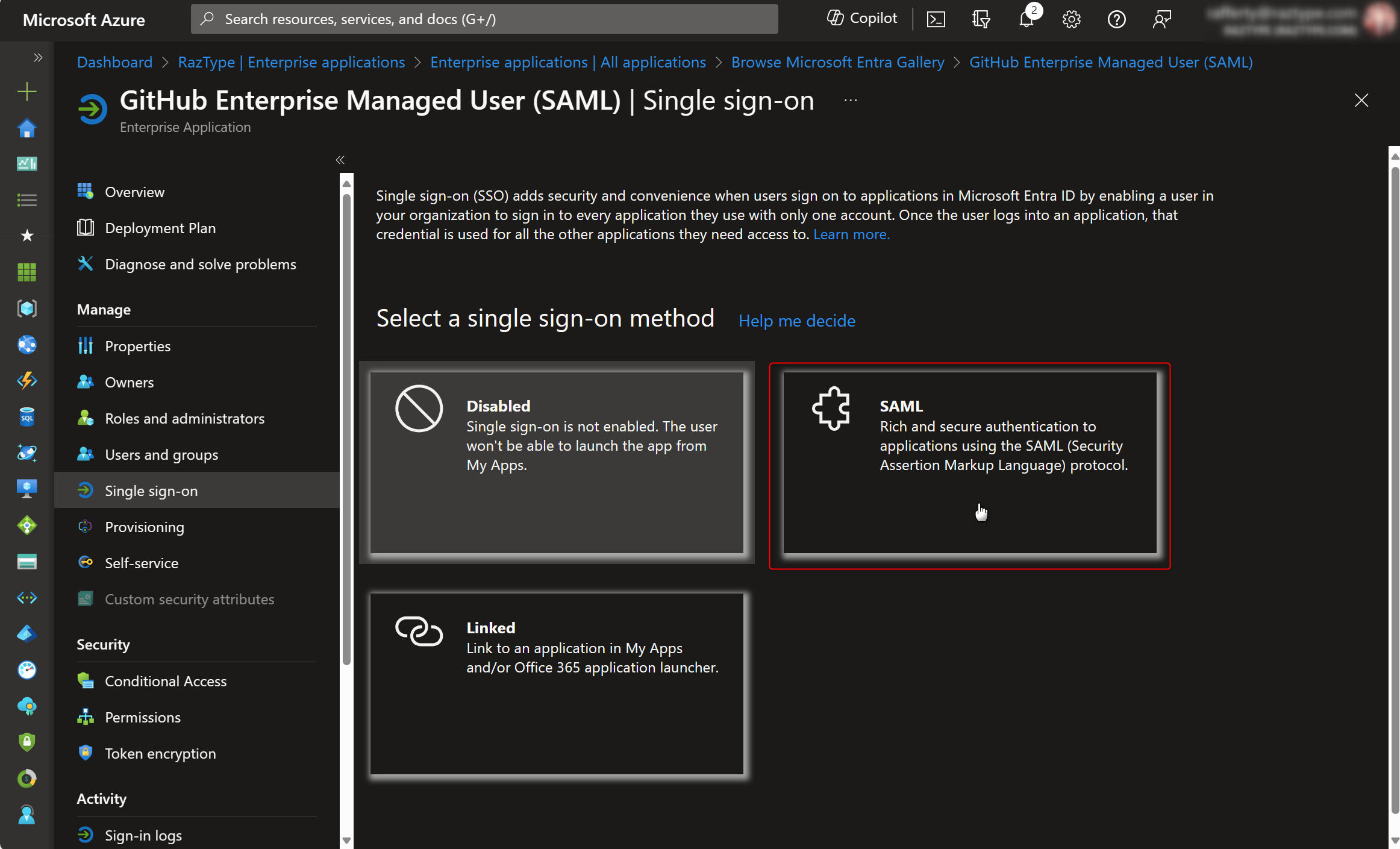 Enterprise App - SSO - SAML