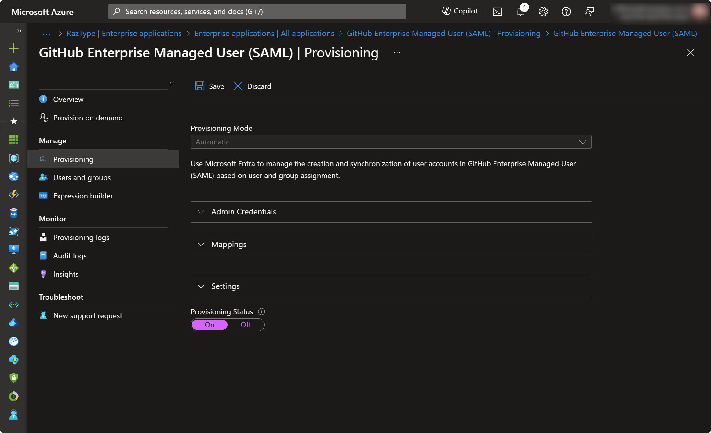 Set Provisioning On