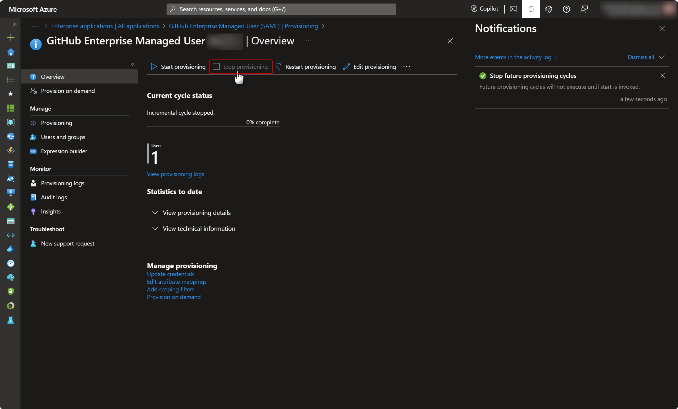 Stop Provisioning