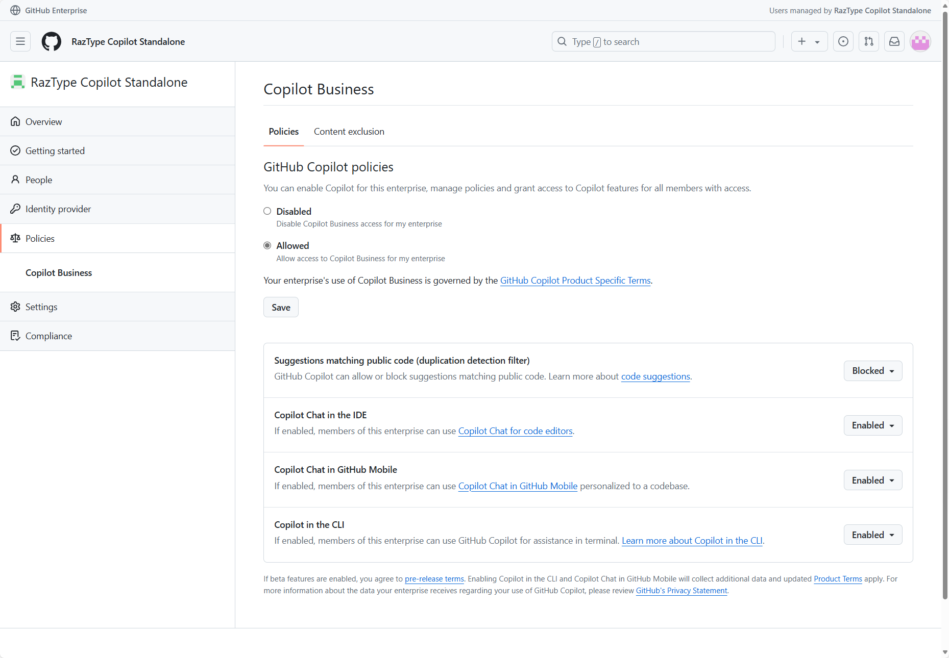GitHub Copilot Policies
