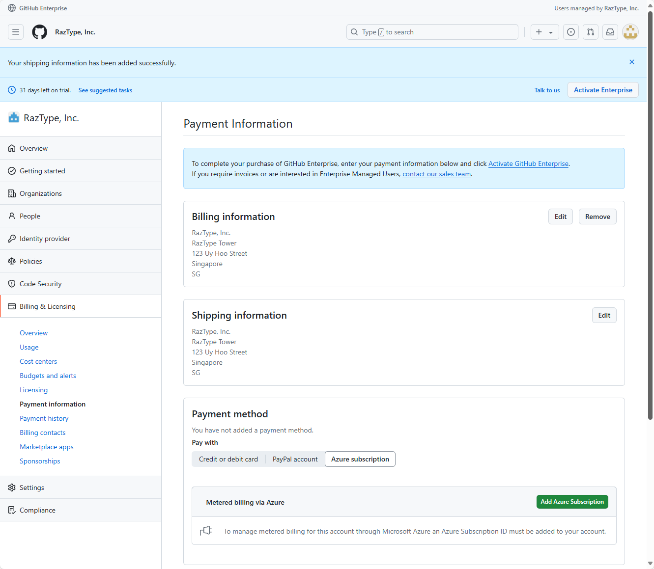 GHEC Payment Information (screenshot)